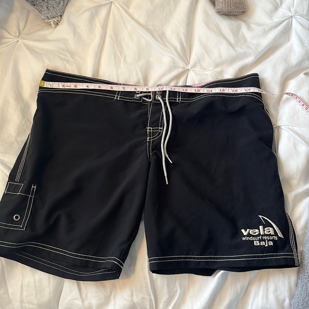 District Threads board shorts with Vela Windsurf Baja logo size XL